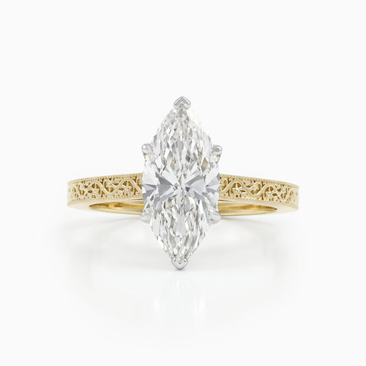 Marquise Cut Lab Diamond Vintage Filigree Engagement Ring Ring
