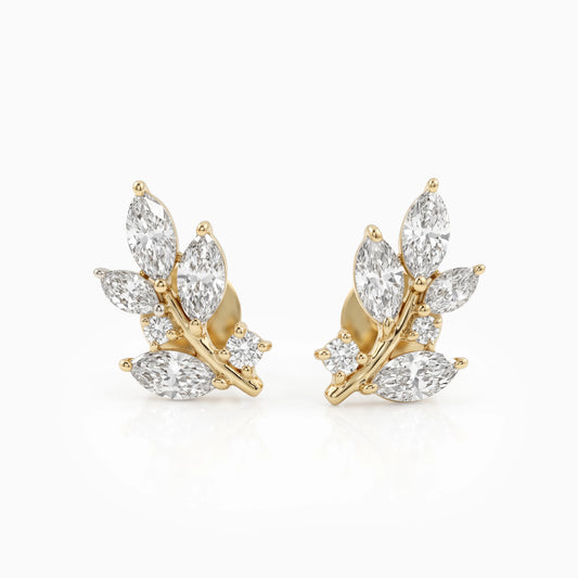Marquise Cut Lab Grown Diamond Leaf Stud Earrings