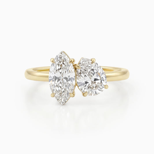 Marquise & Pear Cut Lab Diamond Two Stone Toi et Moi Ring Ring