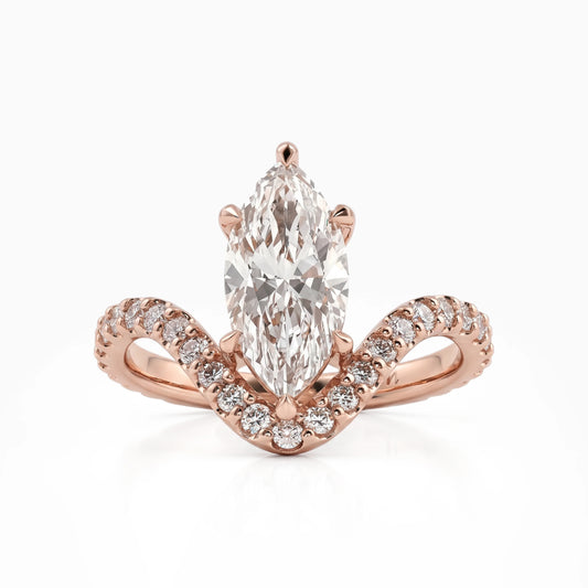 Marquise Solitaire Accent Curved Ring Ring
