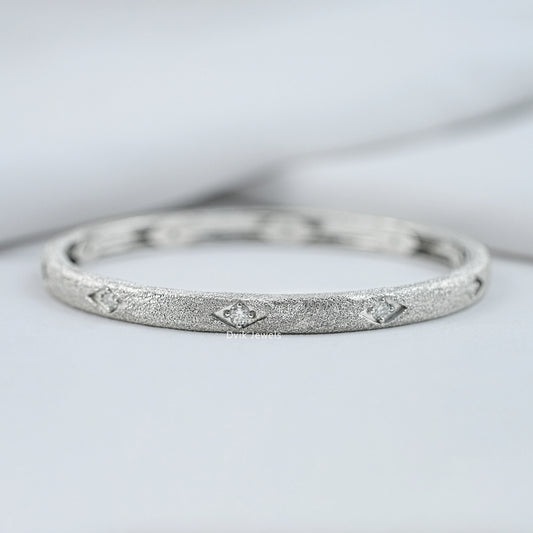 Gold textured bangles yellow gold sandblast finish round diamond front view