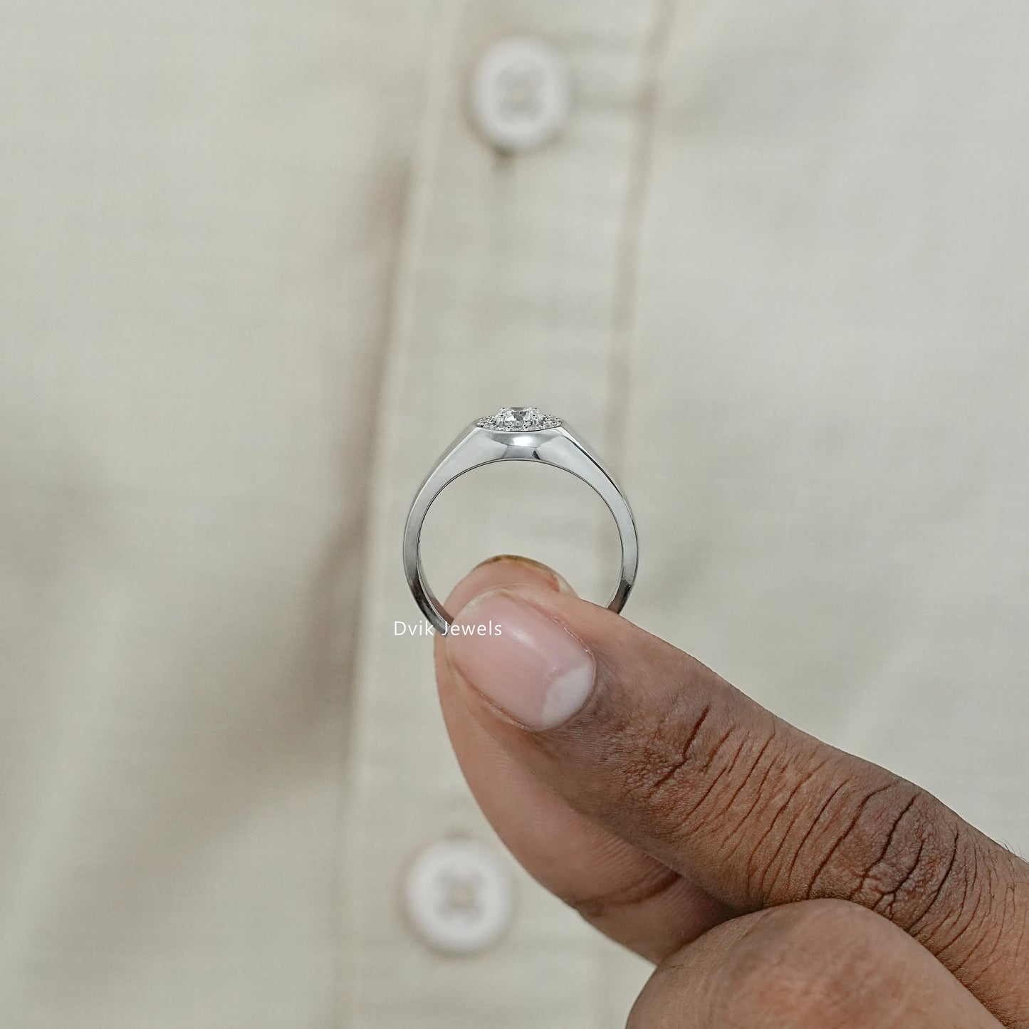 Halo Round Cut Diamond Men's Signet Ring