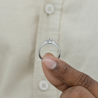 Halo Round Cut Diamond Men's Signet Ring
