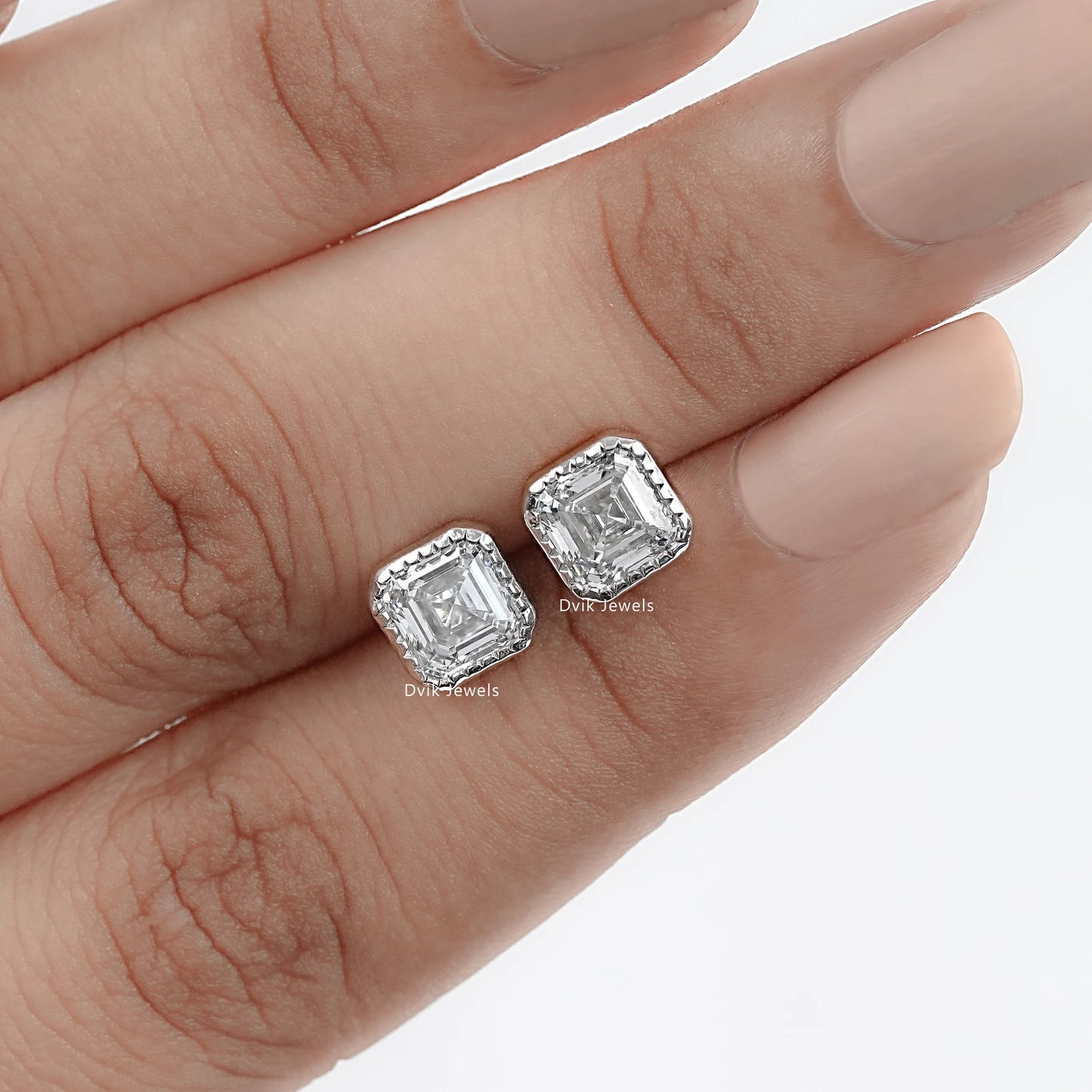 Milgrain Asscher Cut Lab Grown Stud Earrings