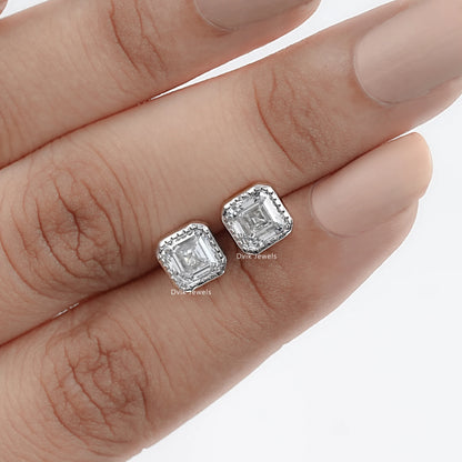 Milgrain Asscher Cut Lab Grown Stud Earrings
