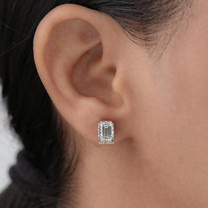 Emerald Cut Eco Friendly Diamond Milgrain Set Earrings