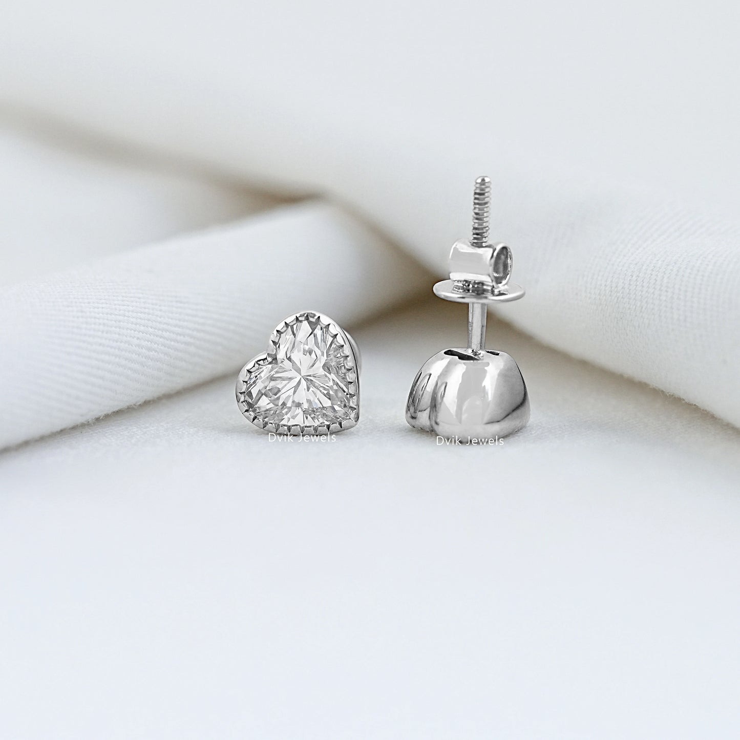 Heart Cut Lab Diamond Milgrain Set Stud Earrings