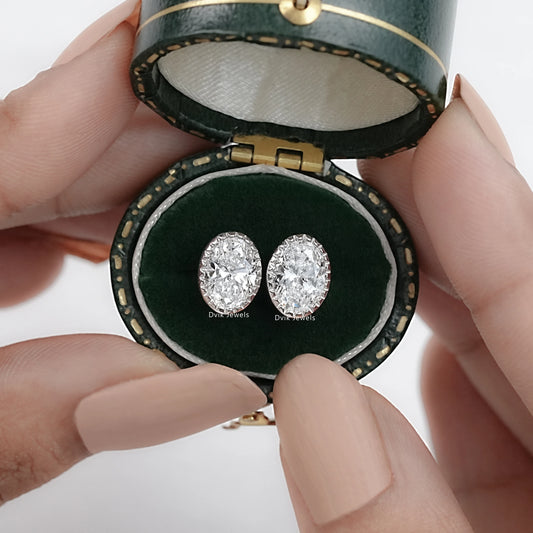 Lab Grown Oval Cut Diamond Milgrain Set Earrings