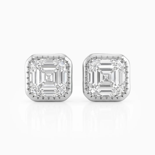 Milgrain Asscher Cut Lab Grown Stud Earrings