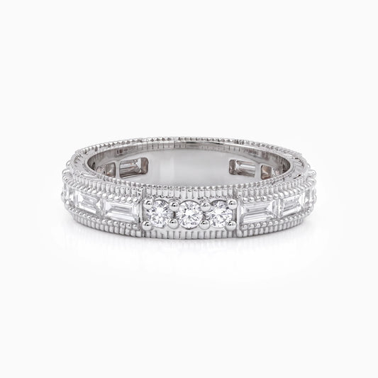 Milgrain Baguette Cut Lab Diamond Wedding Band
