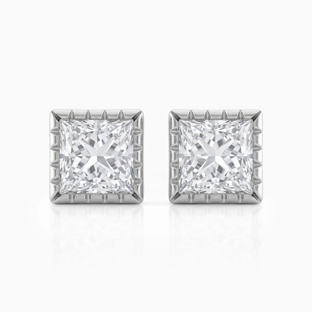 Milgrain Princess Cut Lab Diamond Stud Earrings Earrings