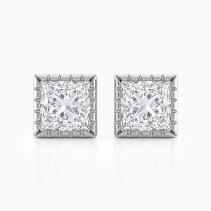 Milgrain Princess Cut Lab Diamond Stud Earrings Earrings