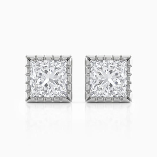 Milgrain Princess Cut Lab Diamond Stud Earrings