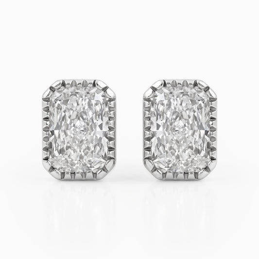 Milgrain Radiant Cut Lab Diamond Stud Earrings