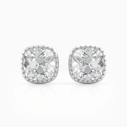 Milgrain Square Old Mine Cushion Cut Stud Earrings