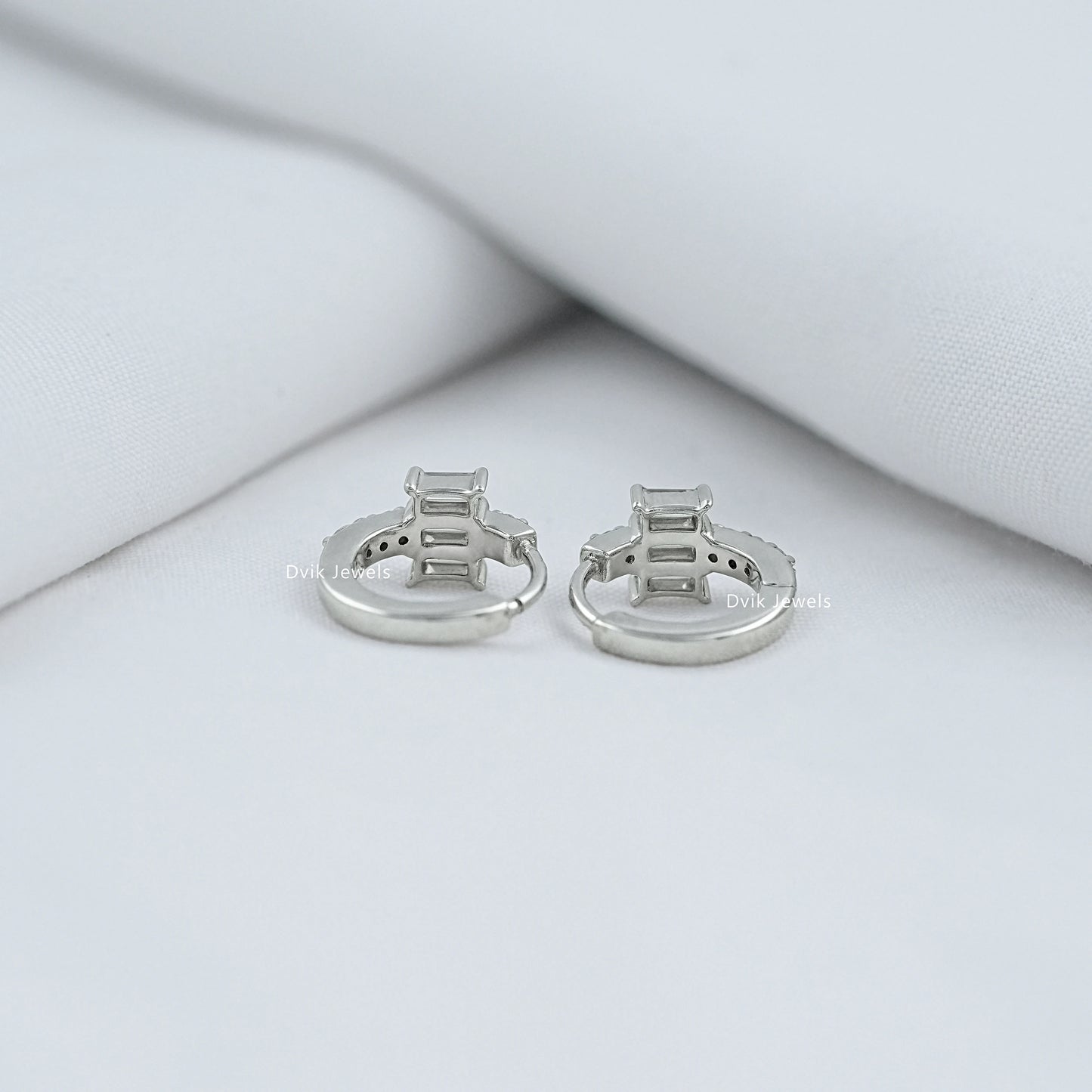 Baguette and Round Cut Lab Diamond Hoop Earrings Earrings
