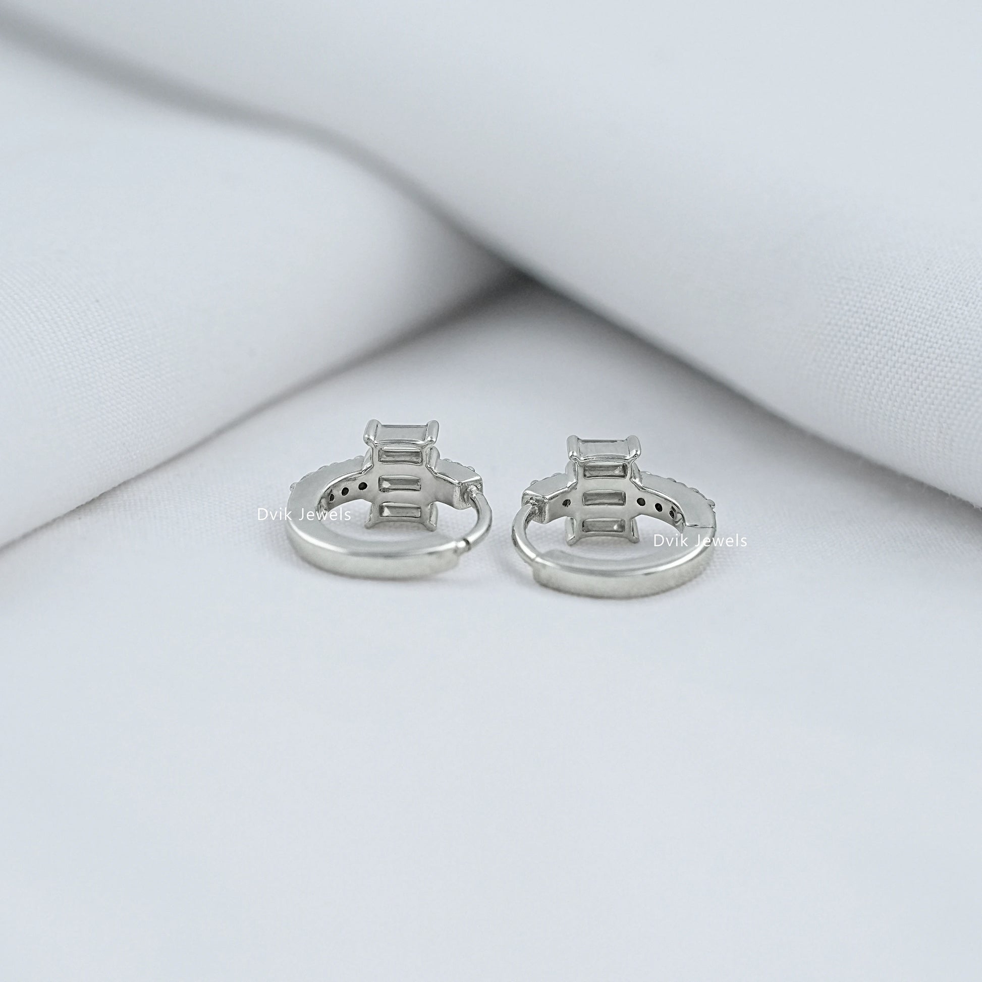 Baguette and Round Cut Lab Diamond Hoop Earrings Earrings