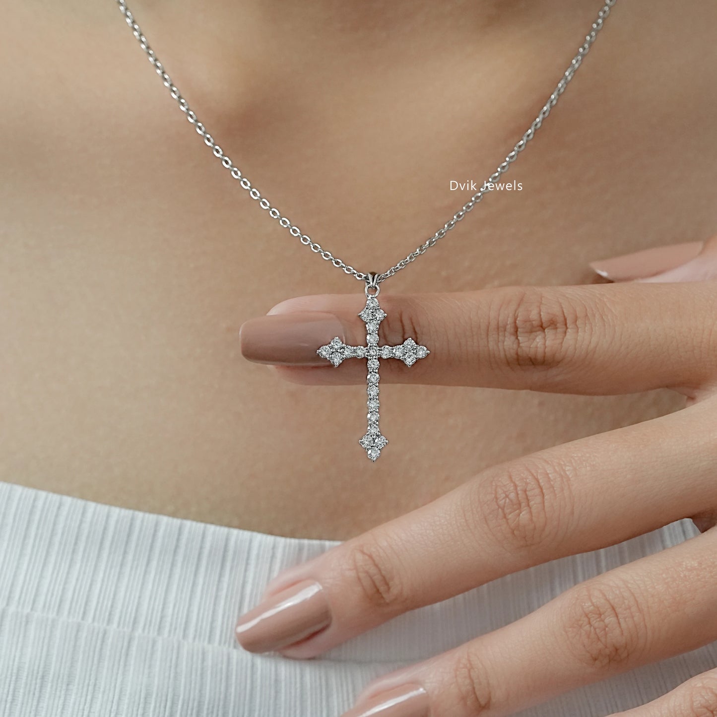 Pavé Lab Diamond Cross Pendant Necklace Pendant