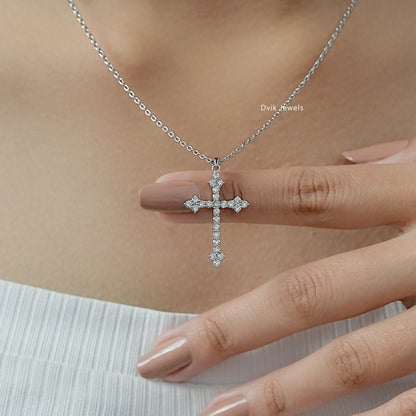 Pavé Lab Diamond Cross Pendant Necklace Pendant