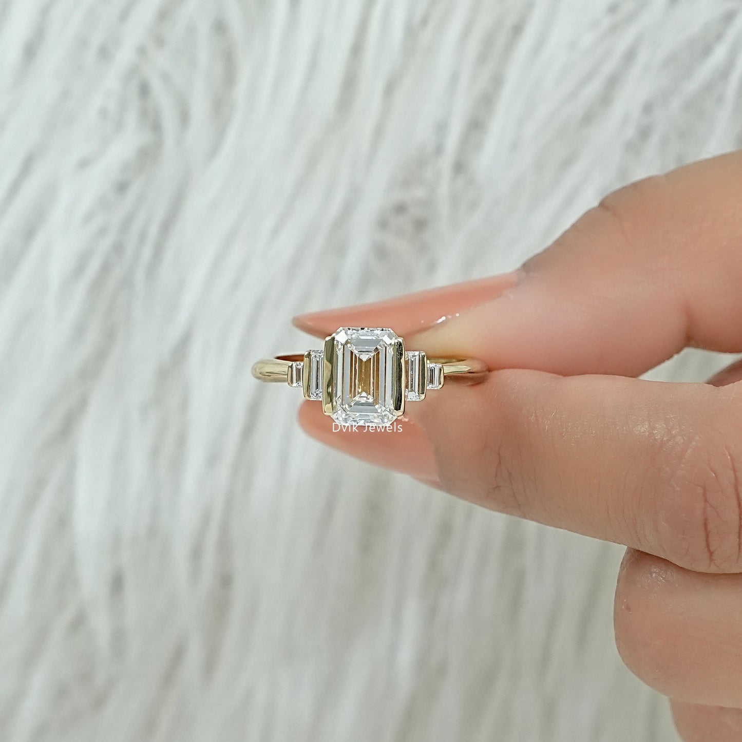 Emerald Lab Diamond Half Bezel Set Engagement Ring Ring