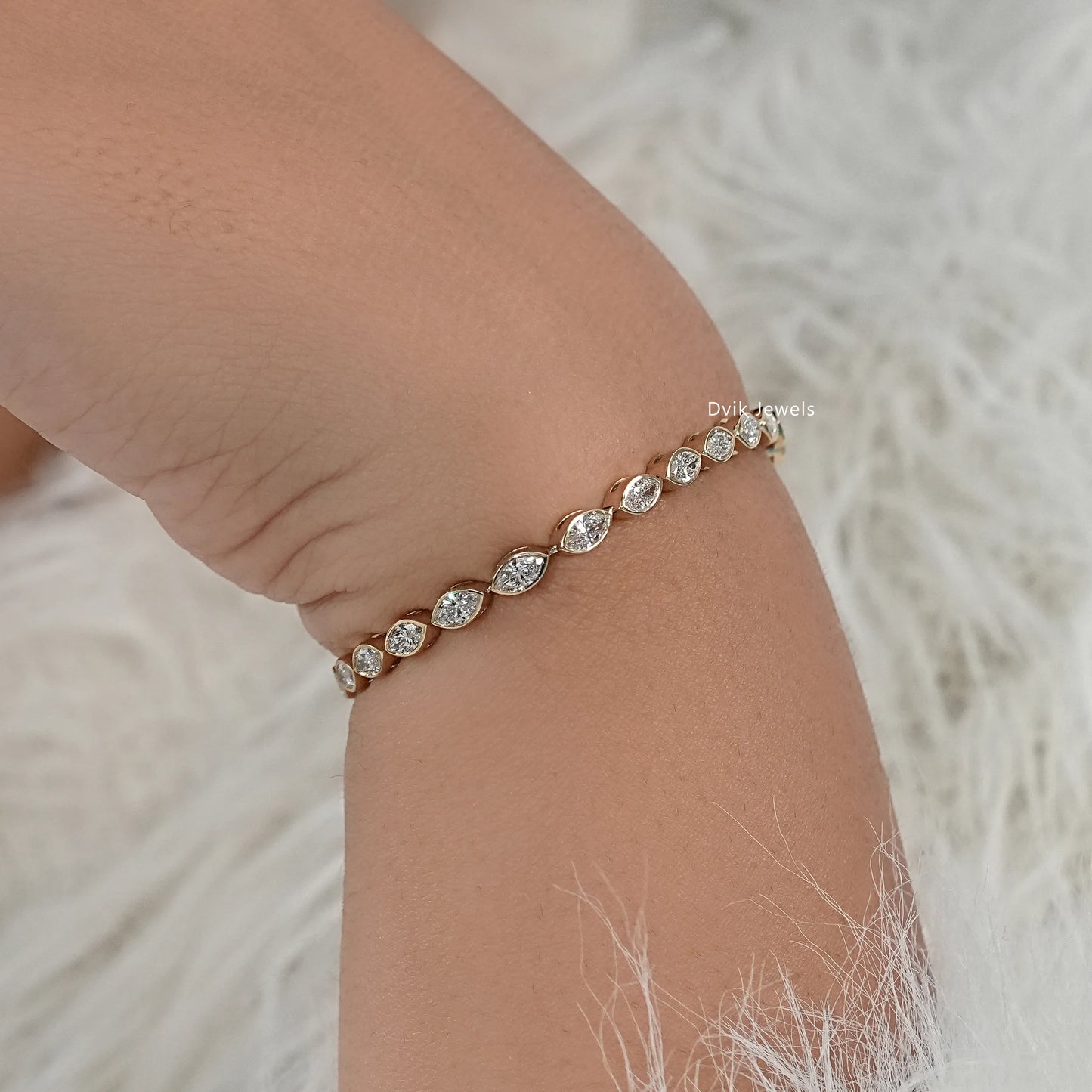 Marquise Cut Lab Diamond Bezel Set Tennis Bracelet Bracelet