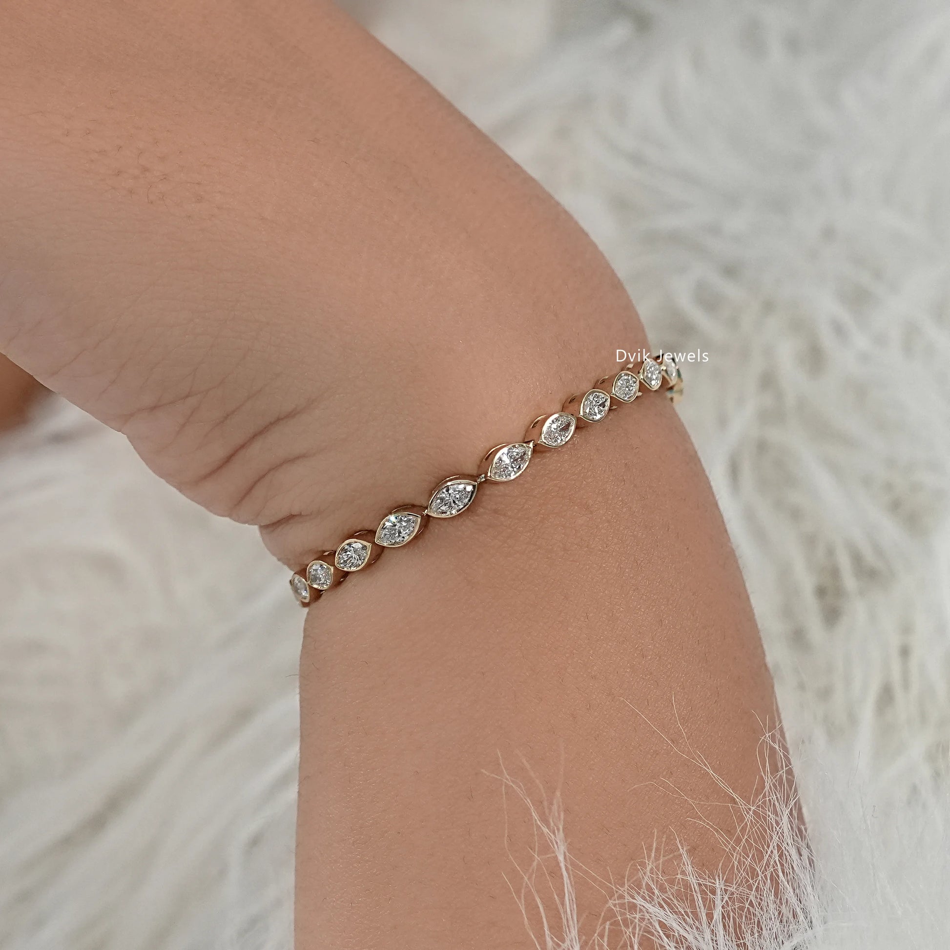 Marquise Cut Lab Diamond Bezel Set Tennis Bracelet Bracelet