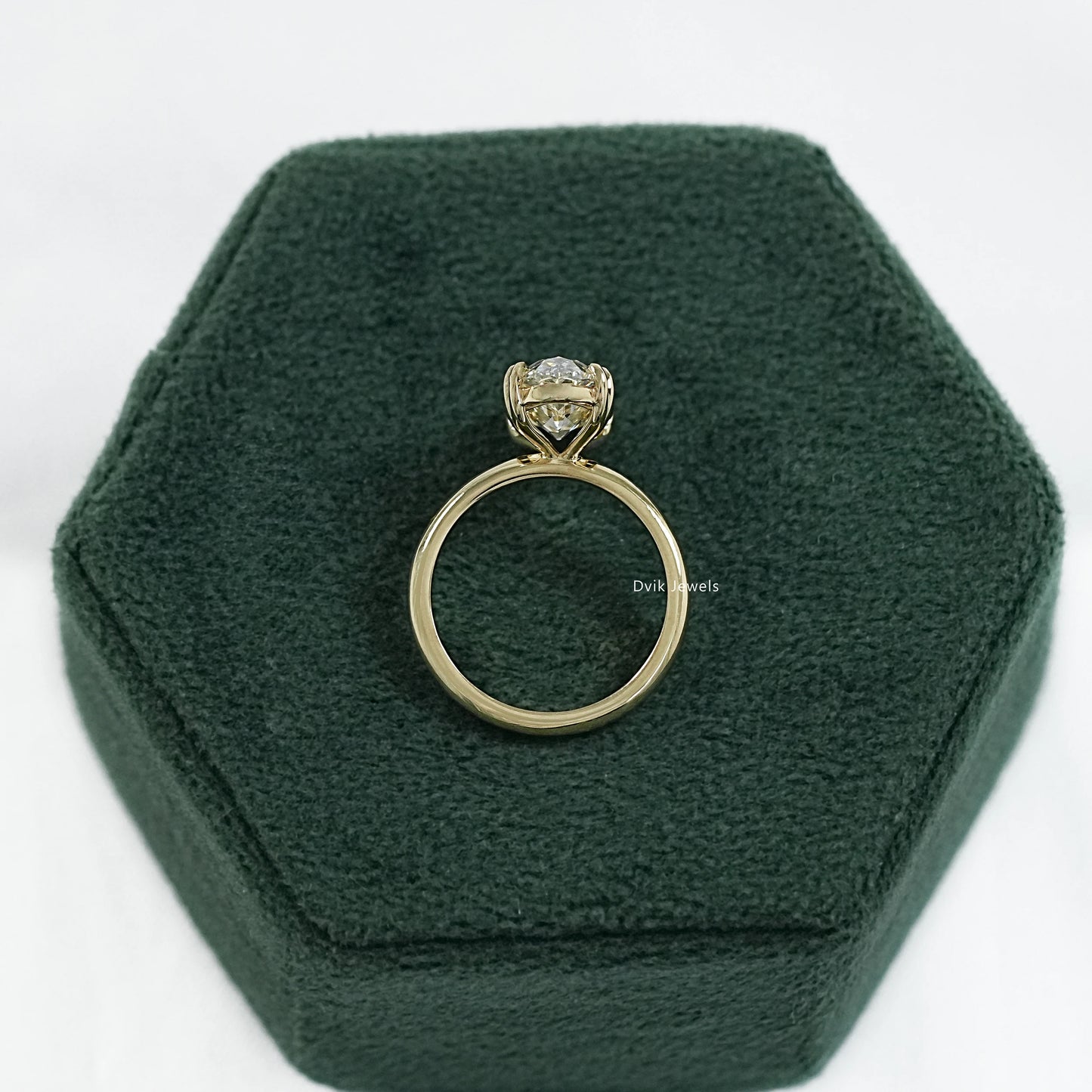 Two Prong Set Old Mine Moval Cut Lab Diamond Solitaire Ring