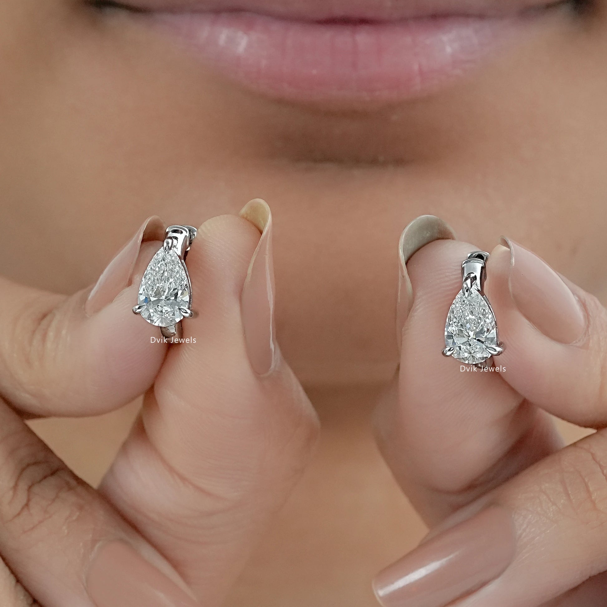 Pear Cut Lab Diamond Solitaire Hoop Earrings Earrings