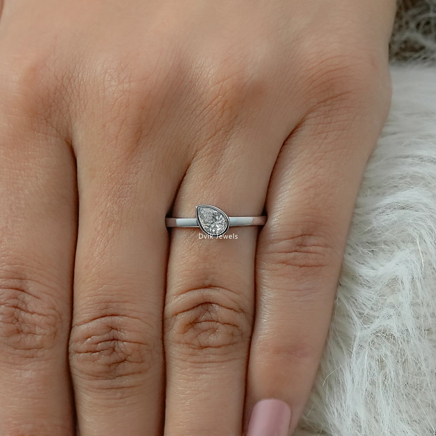 Pear Cut Lab Diamond Bezel Solitaire Ring Ring