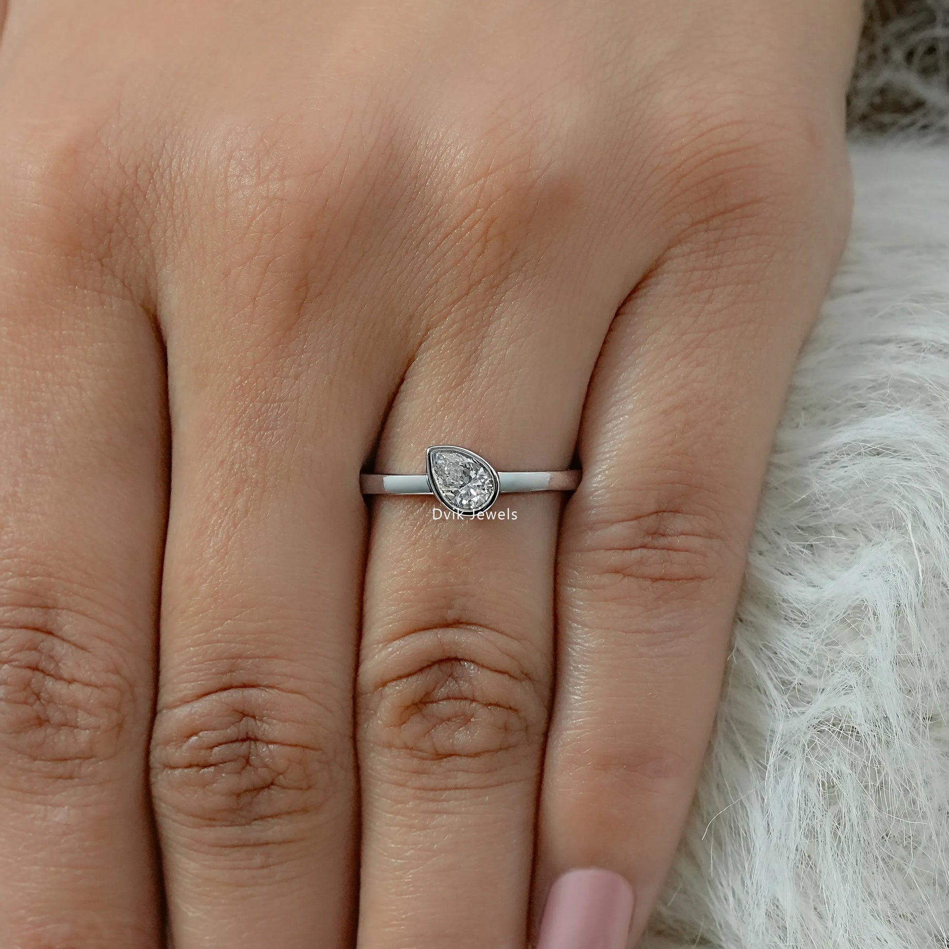 Pear Cut Lab Diamond Bezel Solitaire Ring Ring