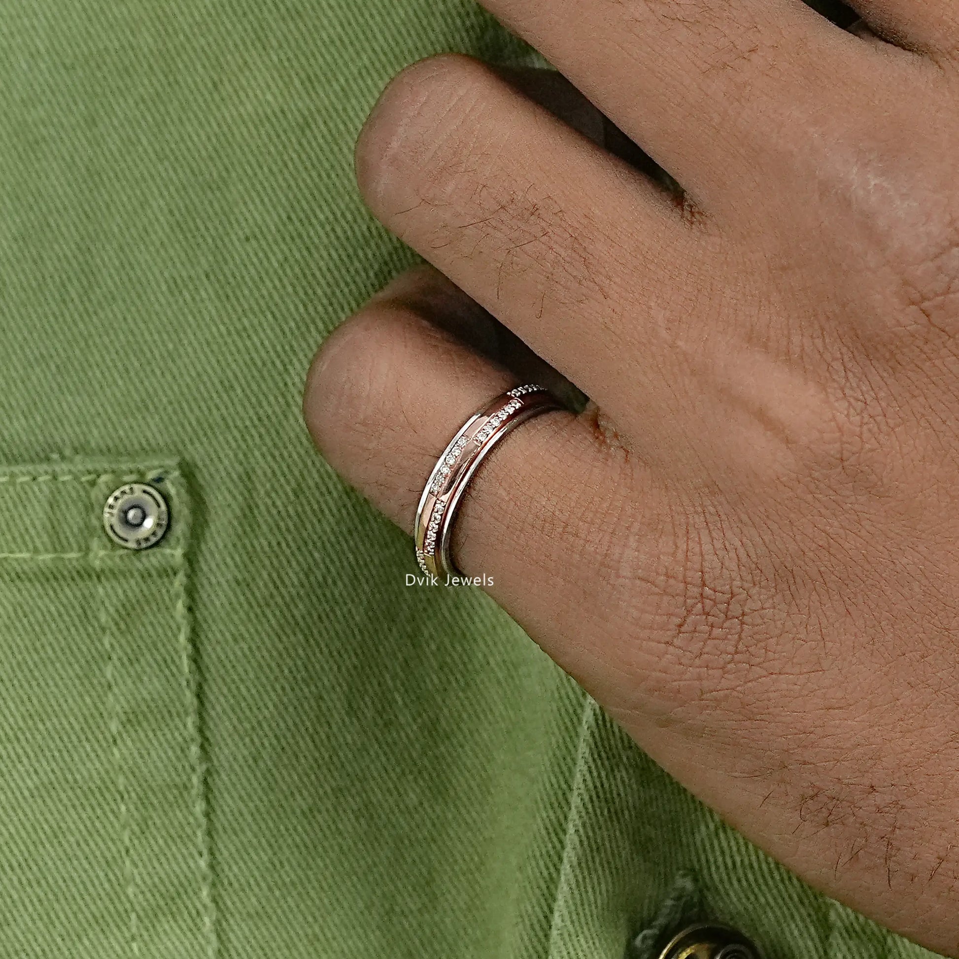 Sleek Round Lab Diamond Bar Detail Stackable Band Band