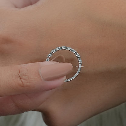 Round Cut Lab Diamond Bezel Set Half Eternity Band Ring