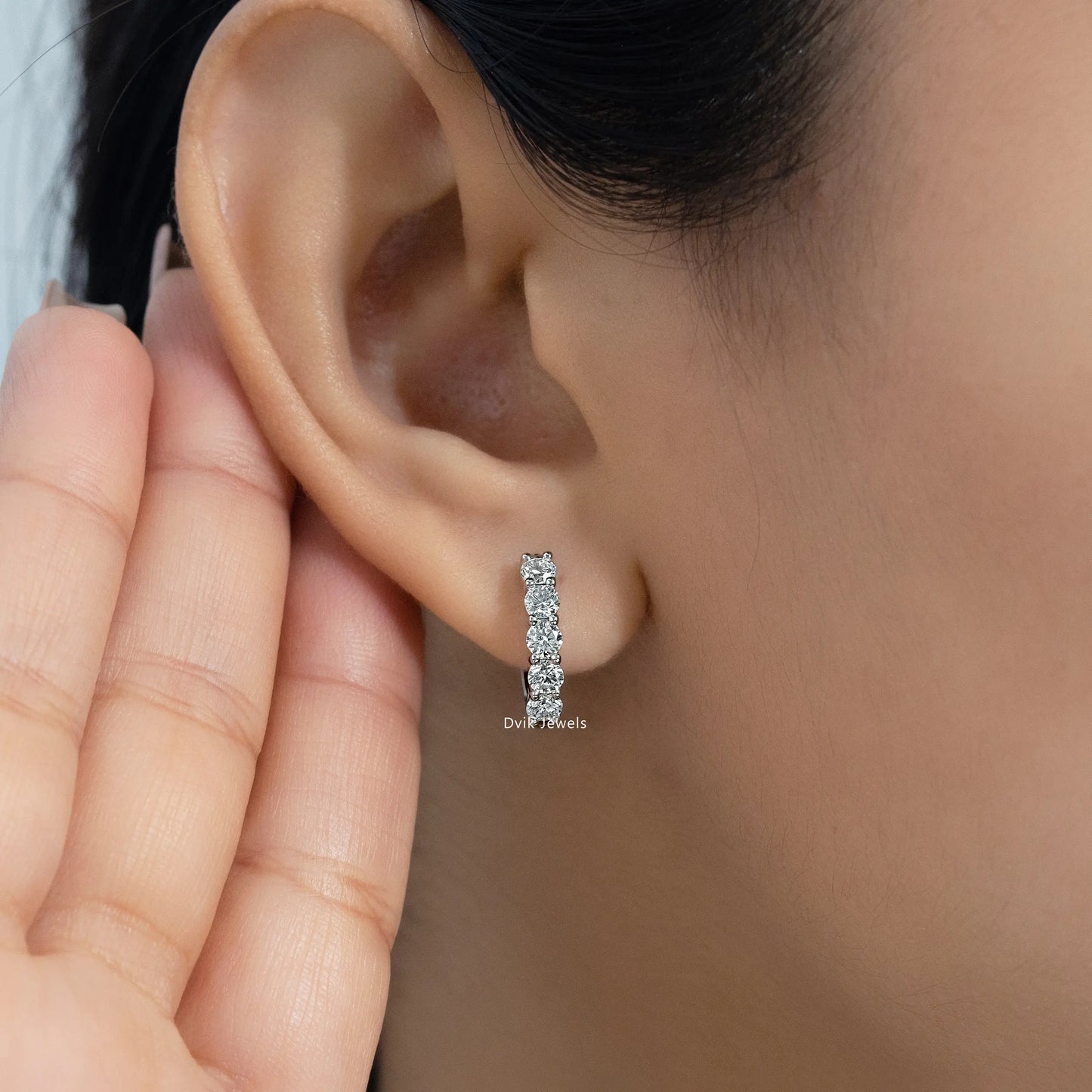 Round Lab Diamond Dainty Hoop Earrings Earrings