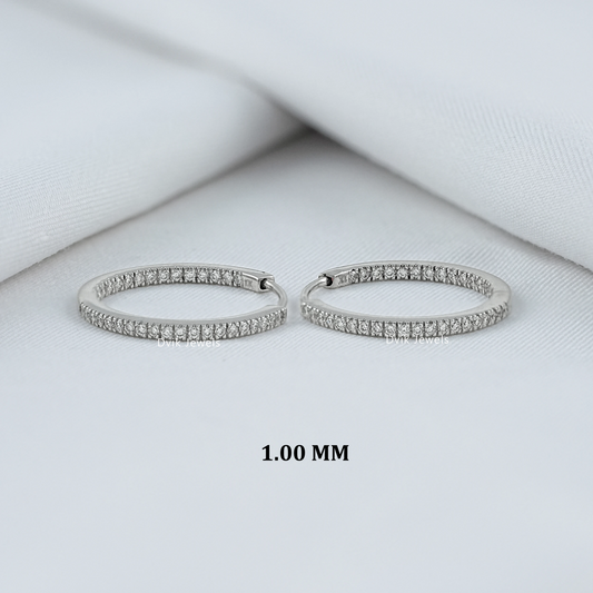 Round Diamond In-Out Dainty Hoop Earrings