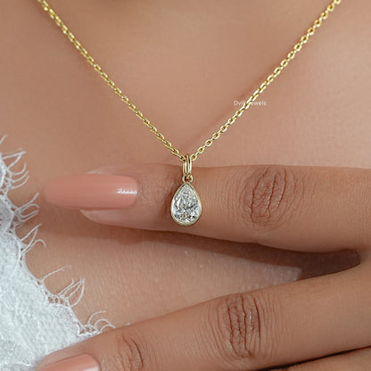 Pear Cut Lab Diamond Bezel Set Teardrop Pendant Pendant