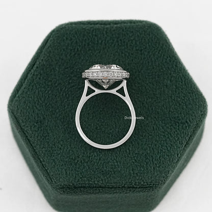 Round Lab Diamond Bezel Set Hidden Halo Solitaire Ring Ring