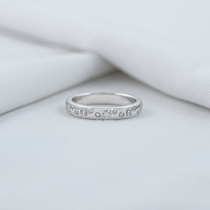 Round Cut Diamond Scattered Bezel Set Wedding Band