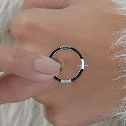 White and black enamel wedding band white gold side profile