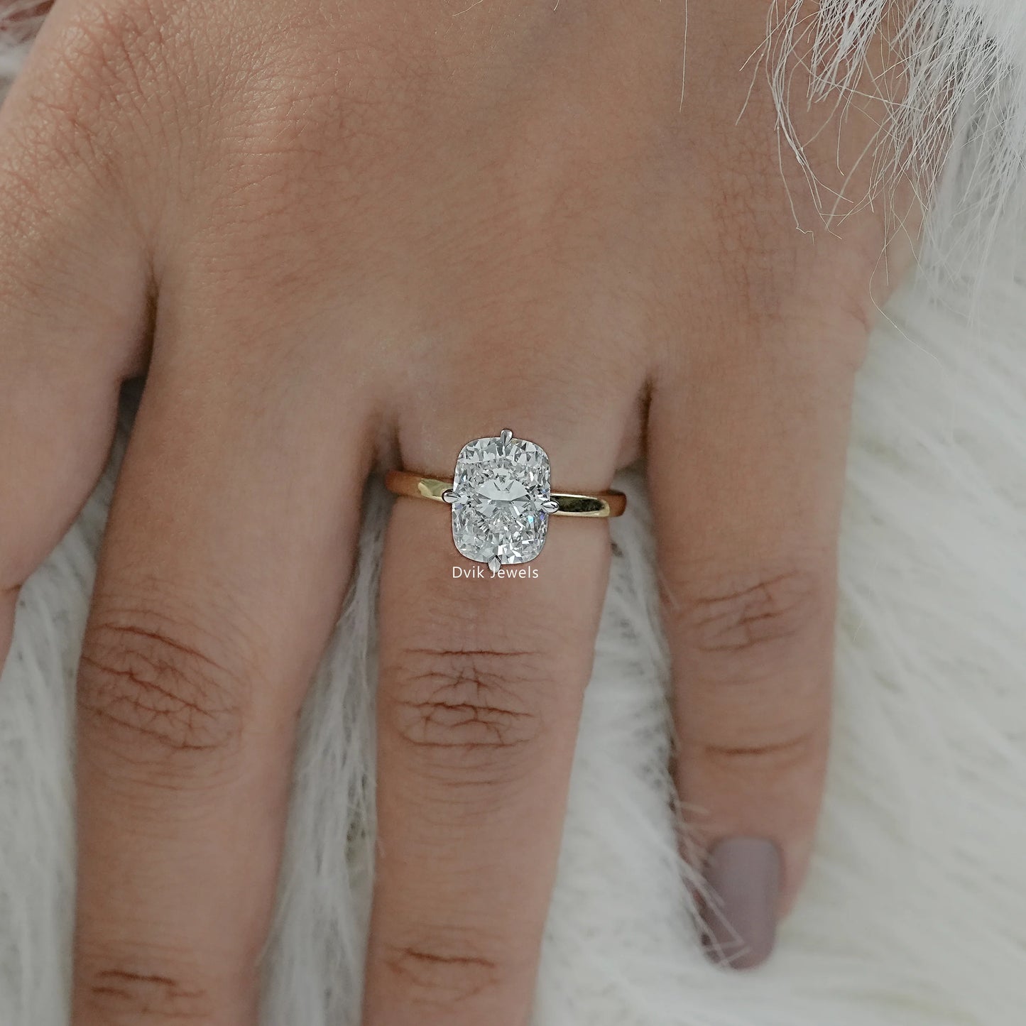 Four Prong Cushion Cut Lab Diamond Engagement Ring