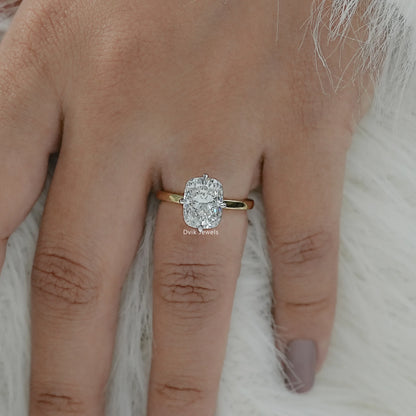 Four Prong Cushion Cut Lab Diamond Engagement Ring