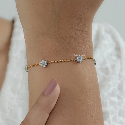 Floral Cluster Lab Diamond Station Chain Bracelet
