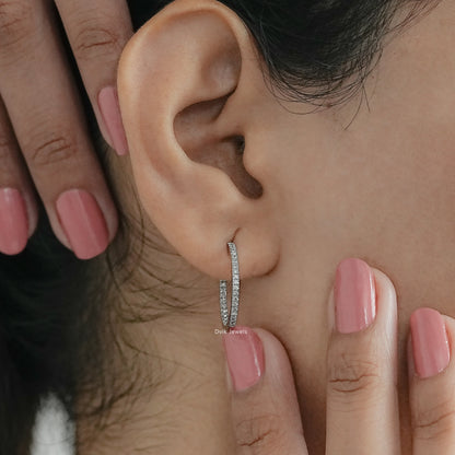 Round Diamond In-Out Dainty Hoop Earrings