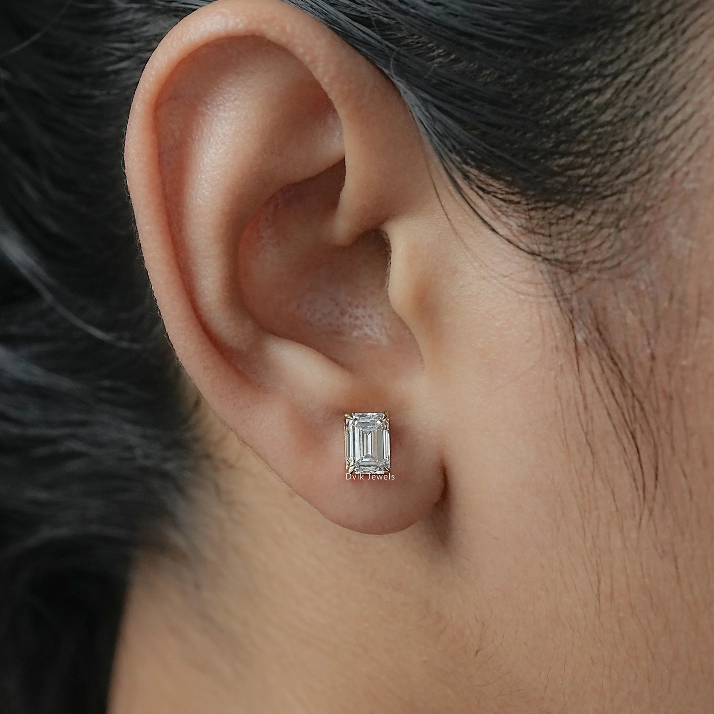 Emerald Lab Grown Diamond Stud Earring