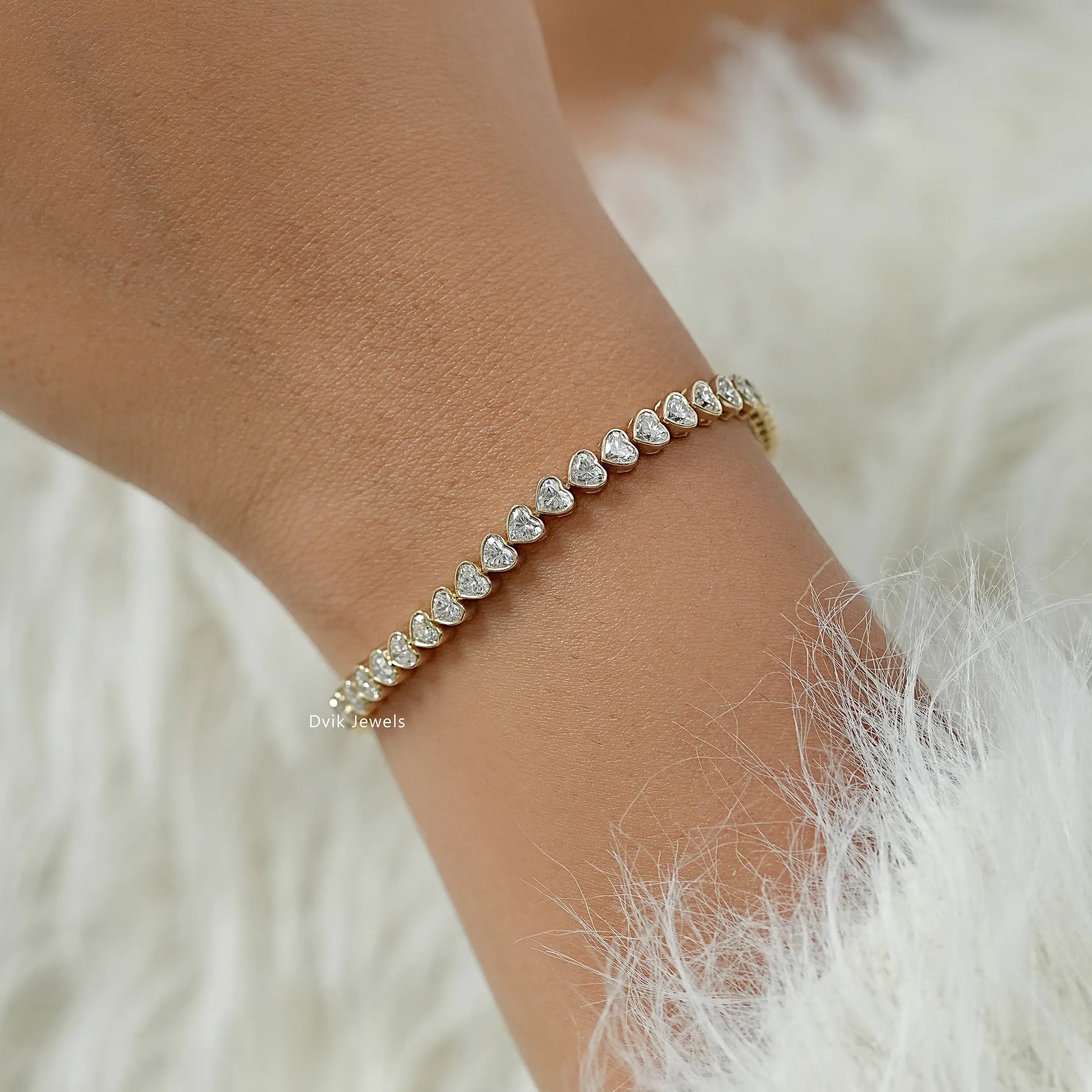 Bezel Set Heart Cut Lab Diamond Tennis Bracelet Bracelet