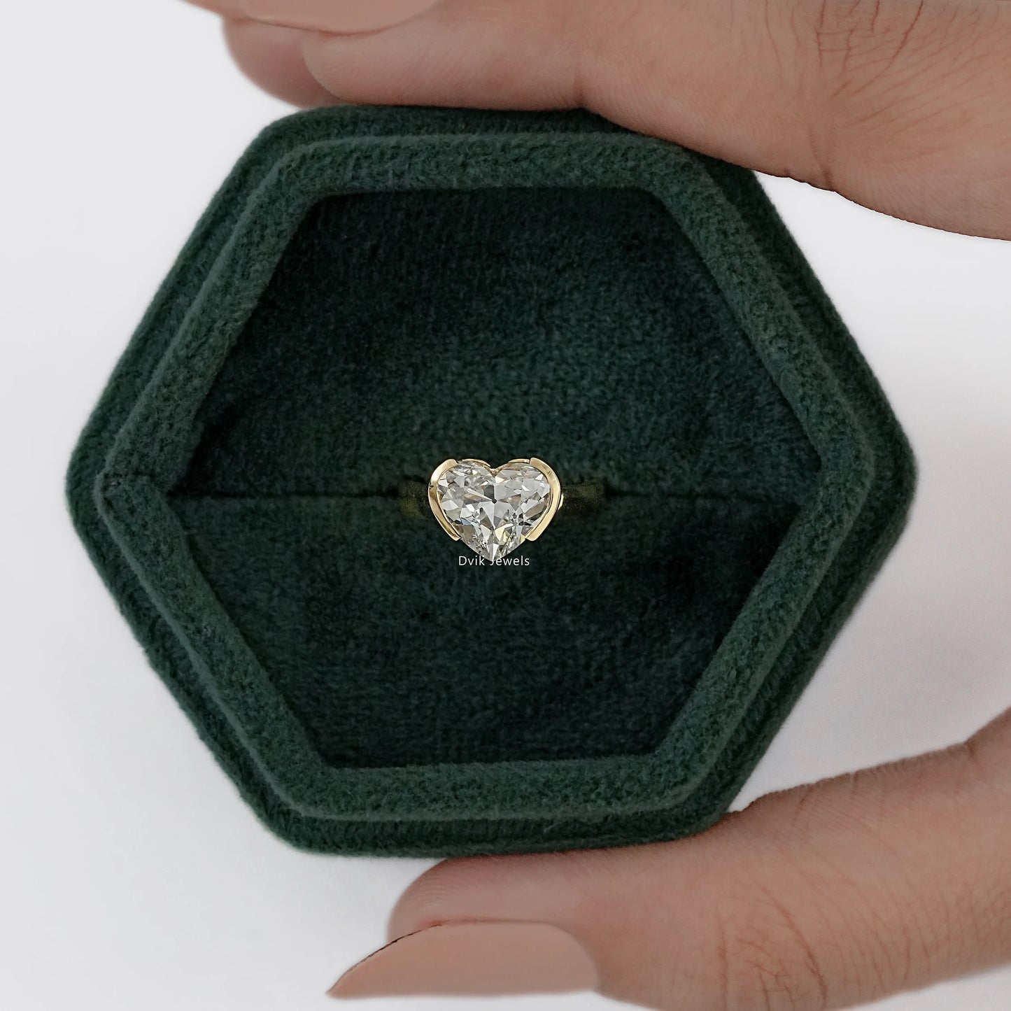 Heart Cut Half Bezel Set Lab Diamond Solitaire Ring