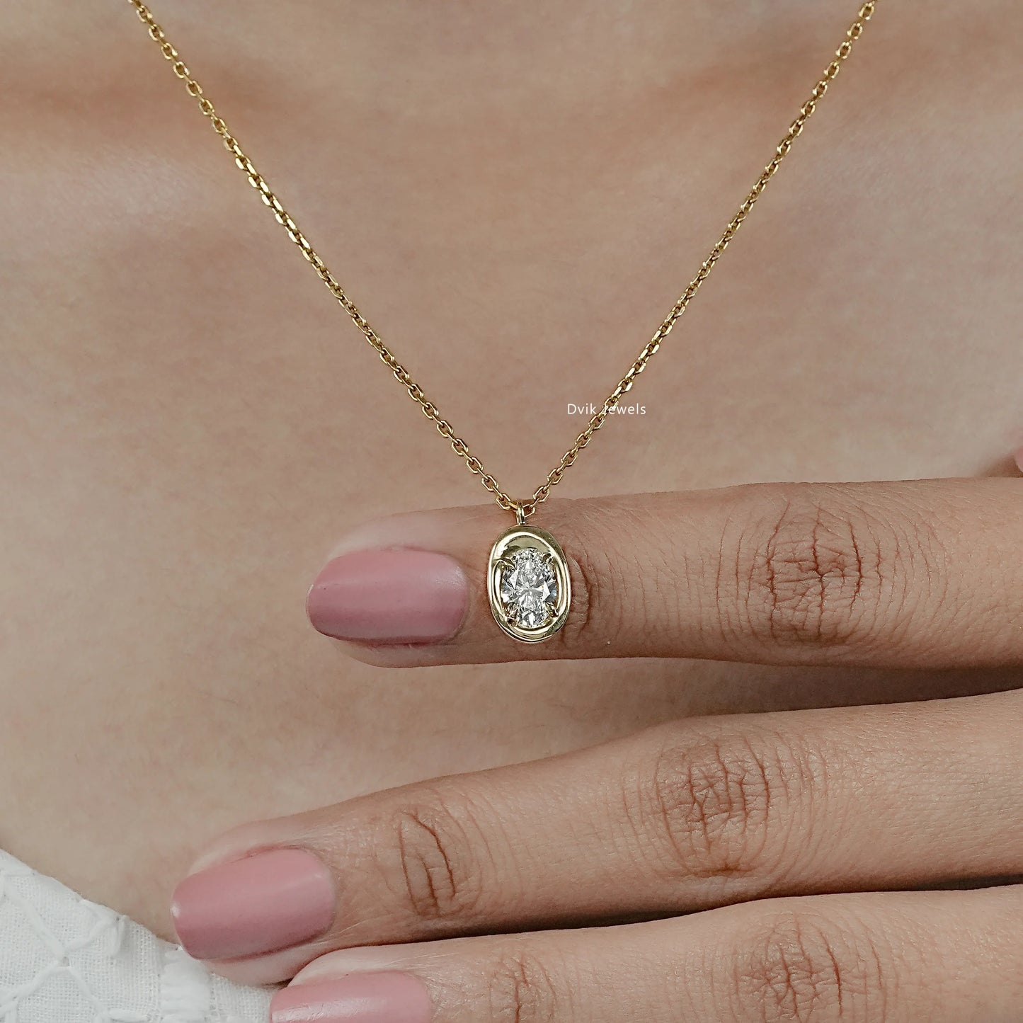 Bezel Style Oval Cut Lab Diamond Pendant