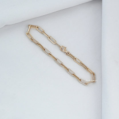Round Cut Lab Diamond Paper Clip Link Bracelet