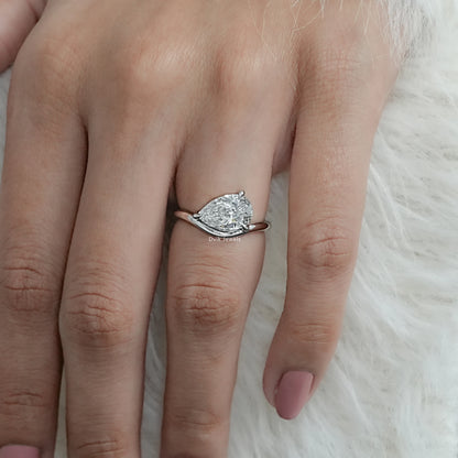Pear Cut Lab Diamond Curved Solitaire Ring