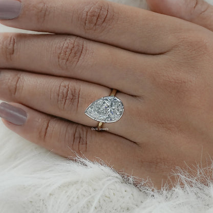Pear Cut Lab Diamond Prong Setting Engagement Ring