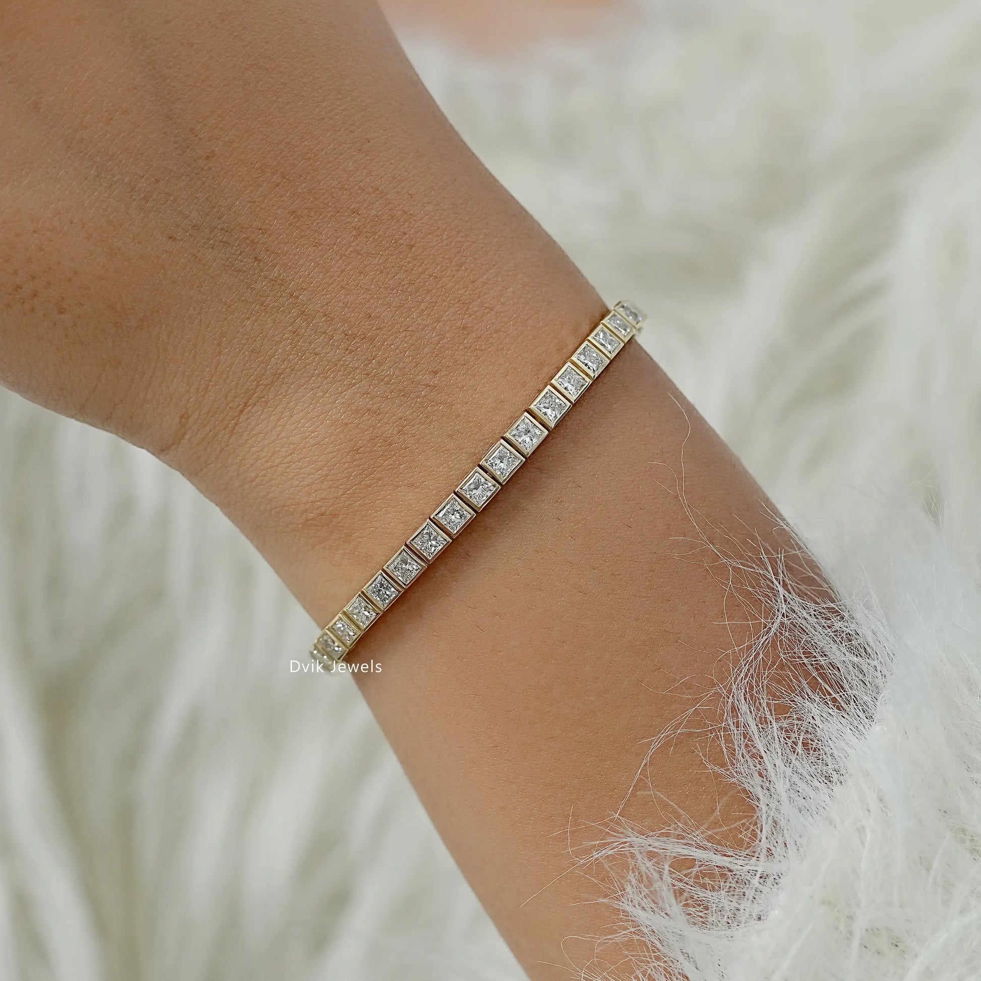Bezel Set Princess Cut Diamond Tennis Bracelet Bracelet